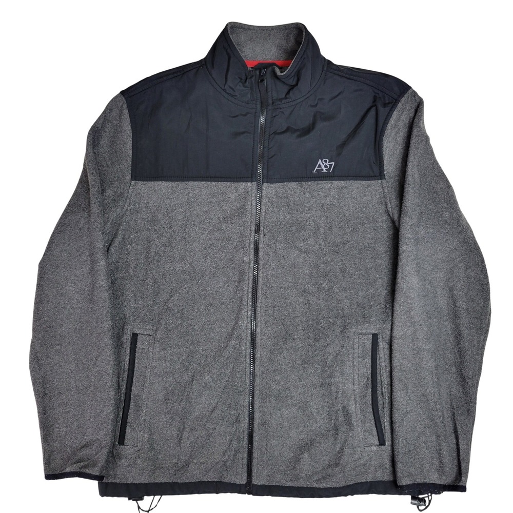Aeropostale Mens Large‎ Gray Black Fleece Full Zip Mock Neck Jacket Colorblock